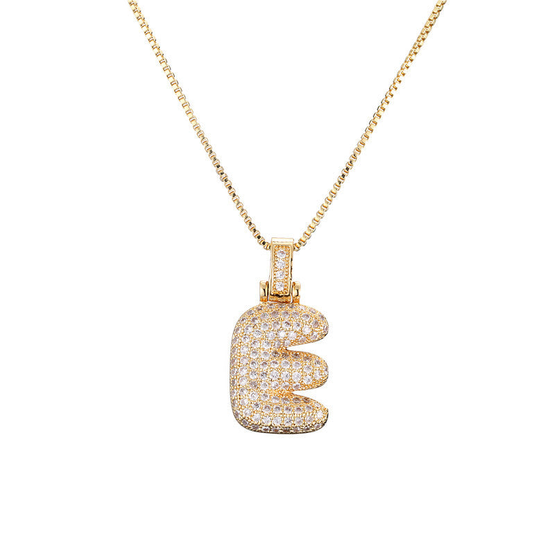 Golden Bubble Initial Letter Necklace w/ Zirconia & Brass Alphabet Necklaces