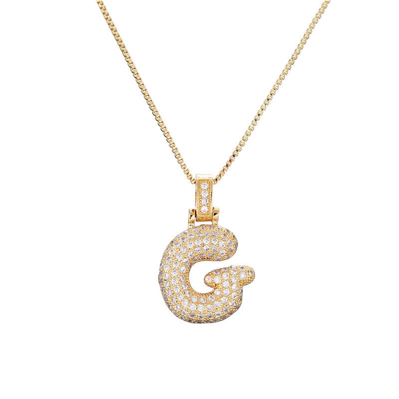 Golden Bubble Initial Letter Necklace w/ Zirconia & Brass Alphabet Necklaces