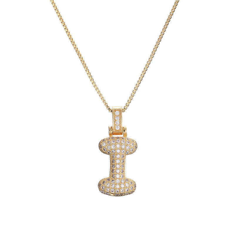 Golden Bubble Initial Letter Necklace w/ Zirconia & Brass Alphabet Necklaces