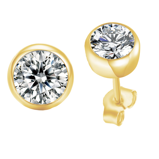 [LeBijouLab] Round Bezel 0.5ct*2 Moissanite 24K Gold Stud Earrings