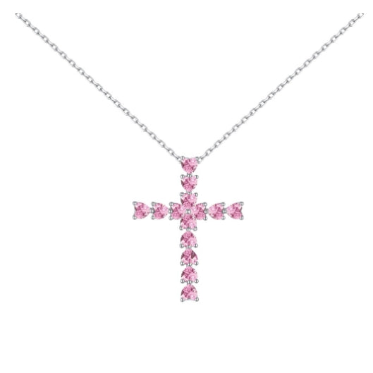 Pink Hearts Cross Necklace