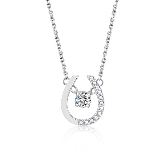 Horse Shoe 0.3ct Moissanite Diamond Pendant w/s925 Chain