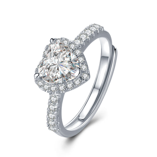 Heart-Shaped Halo 1ct Moissanite Ring