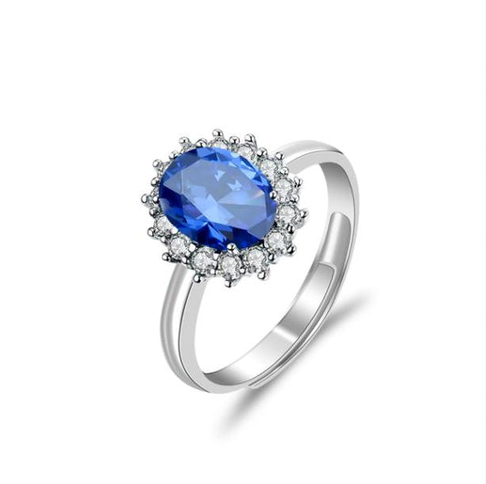 Oval Shape Sunflower Blue Moissanite 1ct Ring