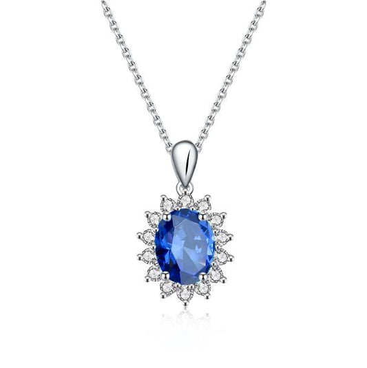 Oval Shape Sunflower Blue Moissanite 1ct Necklace