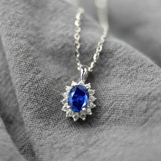 Oval Shape Sunflower Blue Moissanite 1ct Necklace