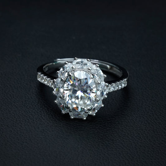 Oval Cluster 2Carat Halo Moissanite Ring