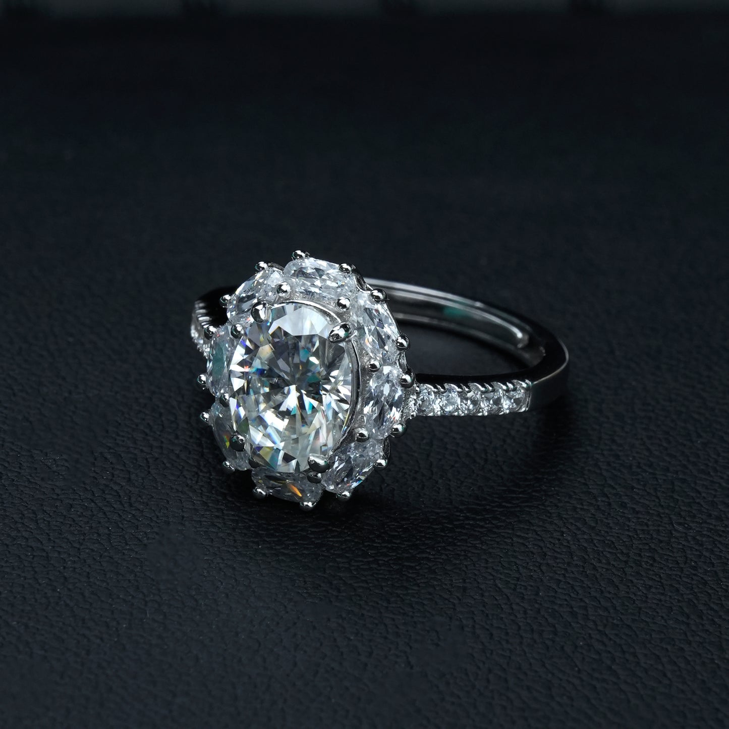 Oval Cluster 2Carat Halo Moissanite Ring