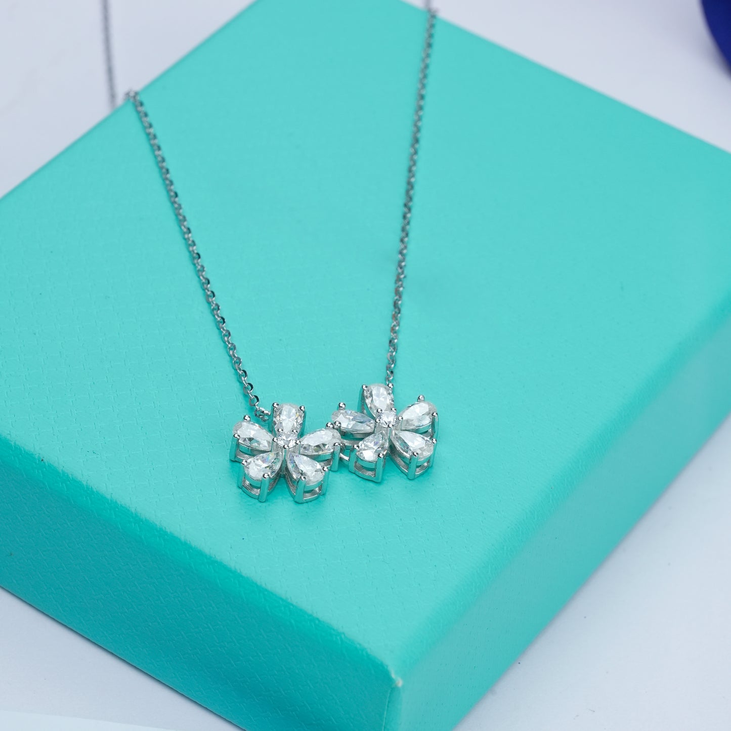 Twins Flower Moissanite Pendant Necklace