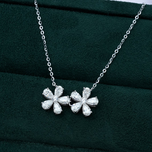 Twins Flower Moissanite Pendant Necklace