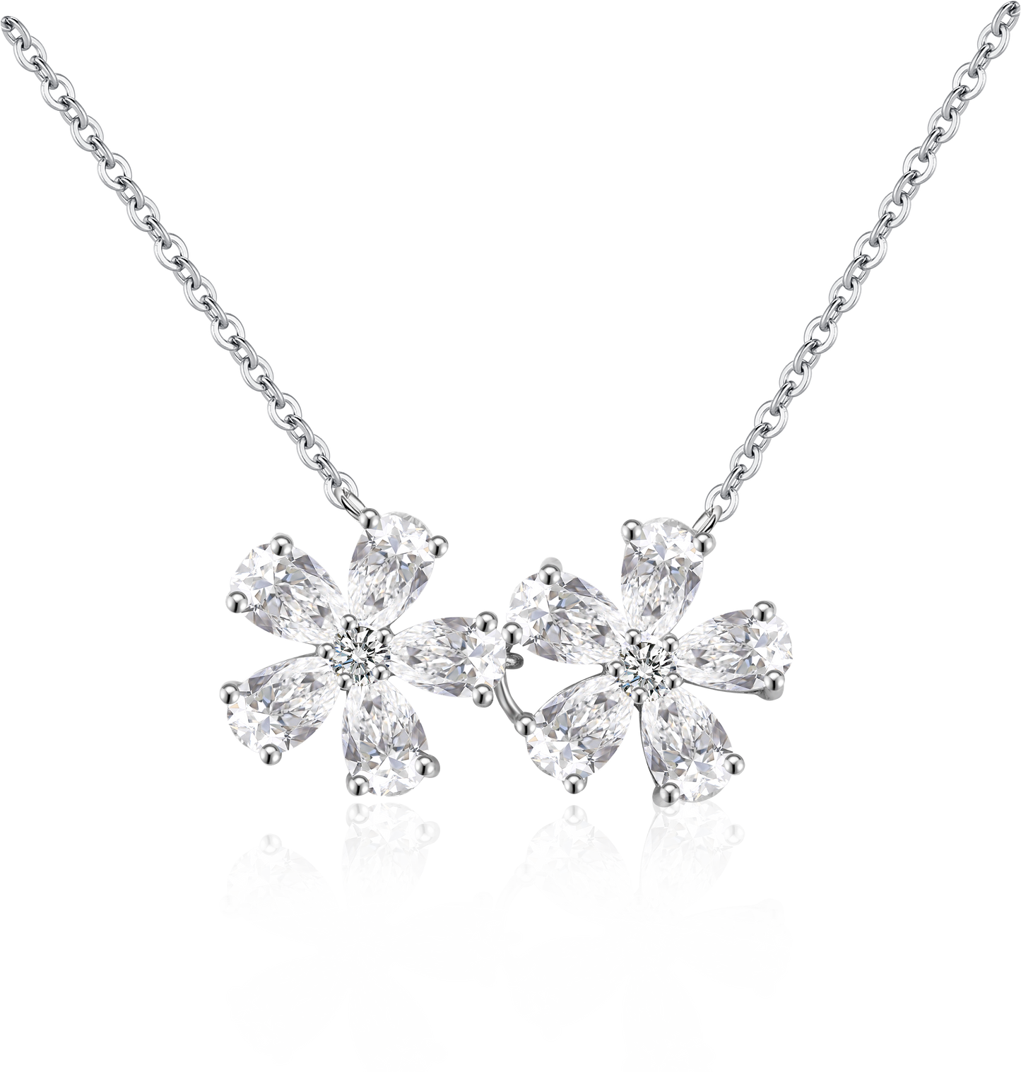 Twins Flower Moissanite Pendant Necklace