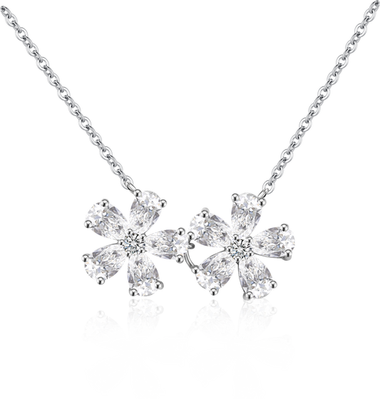 Twins Flower Moissanite Pendant Necklace