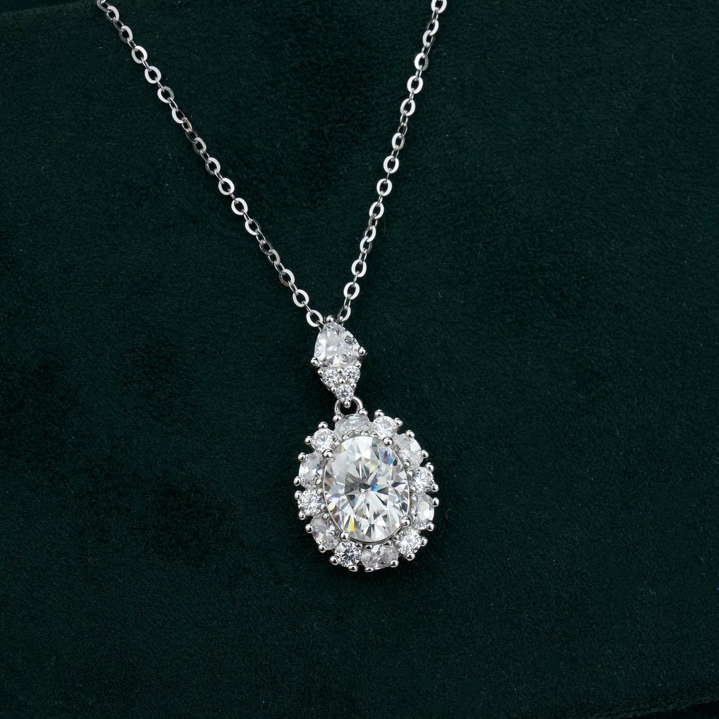 Beloved Oval 2ct Halo Moissanite Necklace