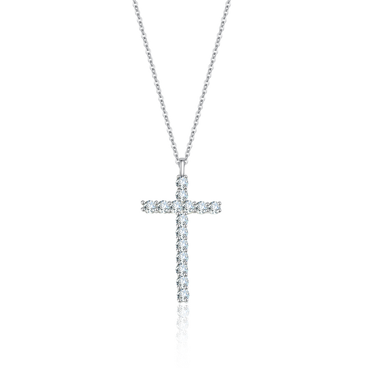 Cross 1ct Moissanite Necklace w/ 925 Sterling Silver Chain