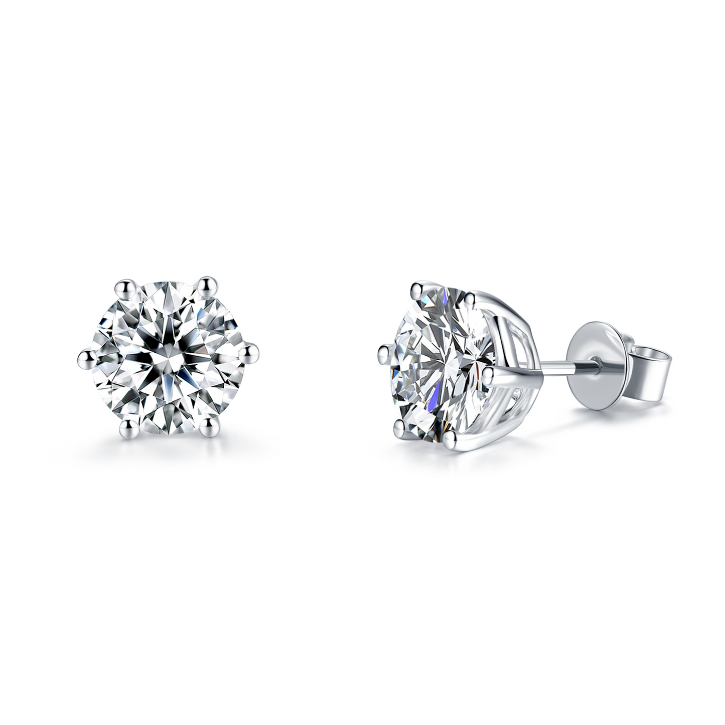 Six-Prong 0.5Carat*2 Moissanite Stud Earrings