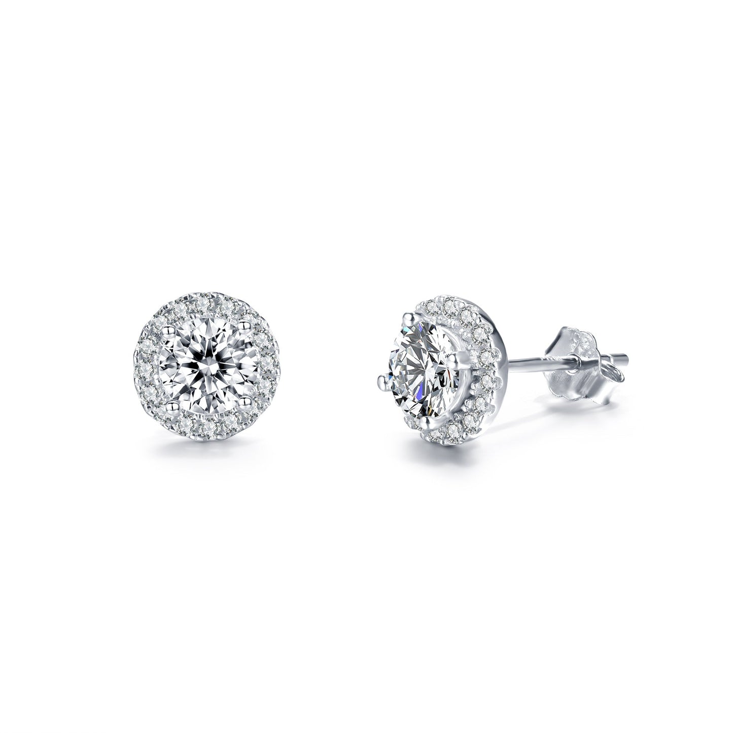 [D&J] Halo Round 0.5ct *2 Moissanite Stud Earrings