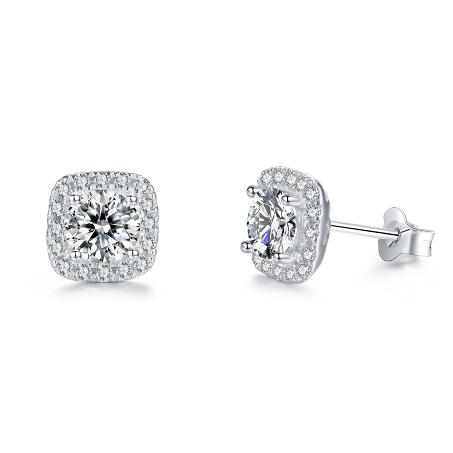 Cushion Halo 0.5Carat*2 Moissanite Stud Earrings