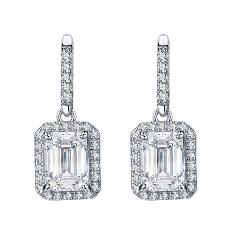 [D&J] Emerald 1Carat*2 Moissanite Dangling Earrings