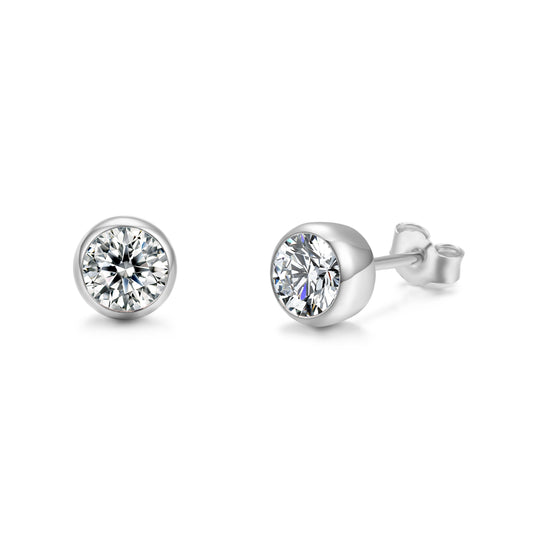 Round Bezel 0.5ct *2 Moissanite Stud Earrings