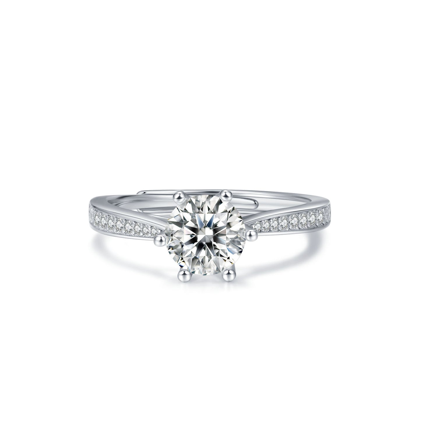 Classic Six-prong with Side Accent 1 Carat Moissanite Ring