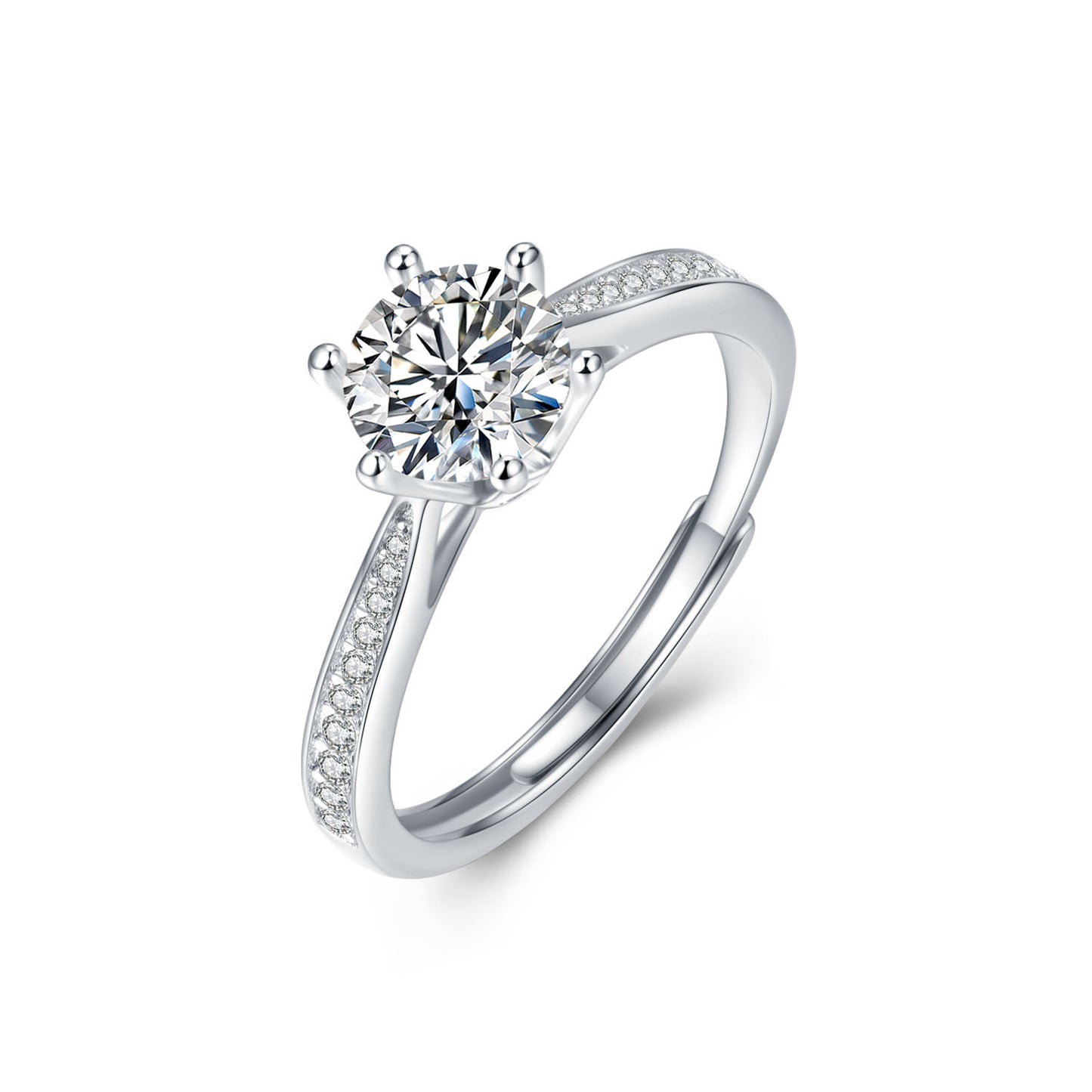 Classic Six-prong with Side Accent 1 Carat Moissanite Ring