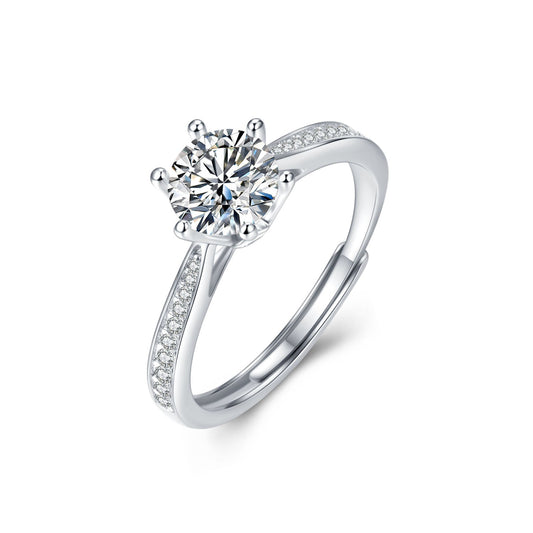 [D&J] Classic Six-prong with Side Accent 1 Carat Moissanite Ring