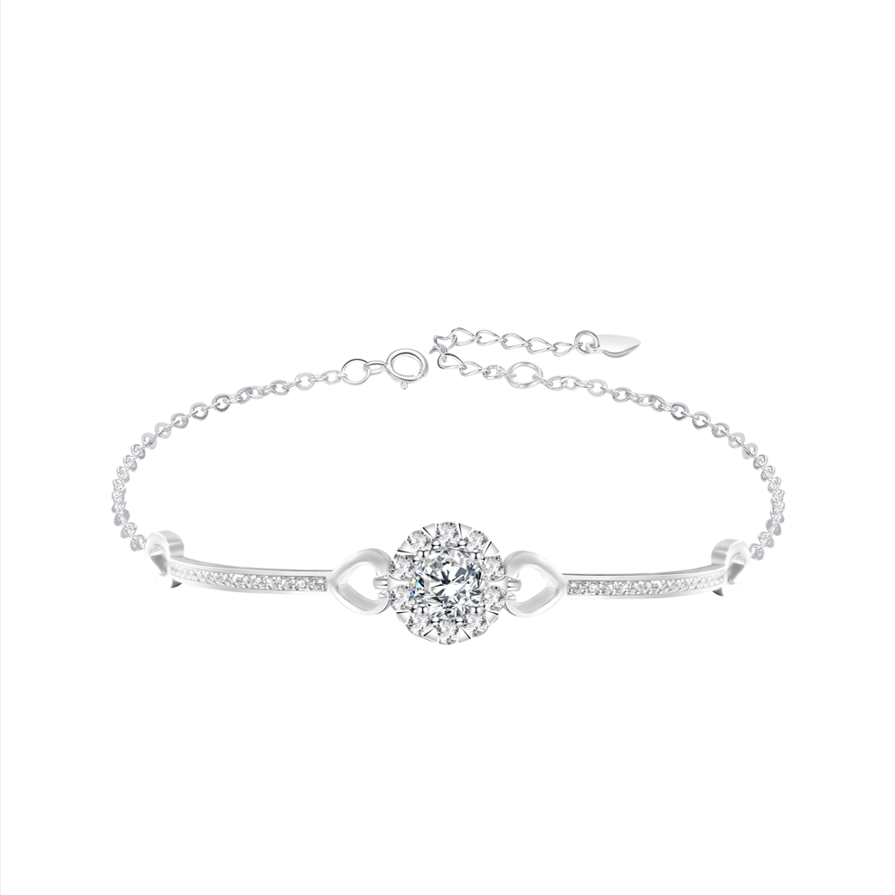 [LeBijouLab] Floral Halo Round 1ct Moissanite Diamond Bracelet