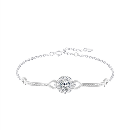 [LeBijouLab] Floral Halo Round 1ct Moissanite Diamond Bracelet