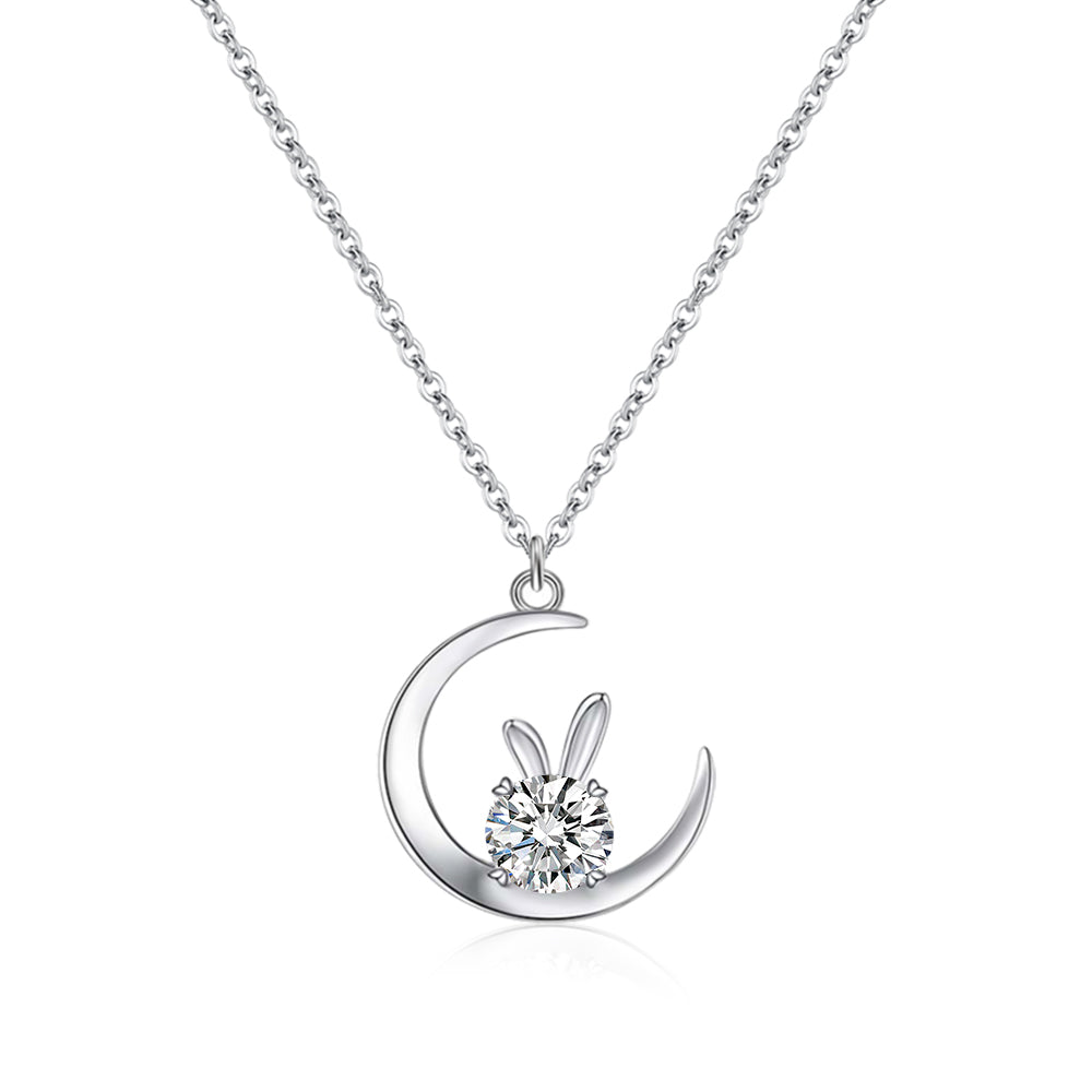 Moon & Rabbit 1ct Moissanite Pendant Silver Necklace