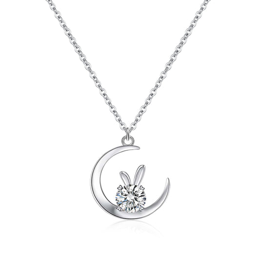 Moon & Rabbit 1ct Moissanite Pendant Silver Necklace