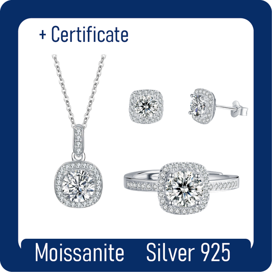 Cushion Halo Moissanite Jewelry Sets