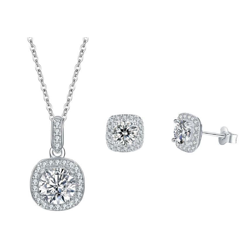 Cushion Halo Moissanite Jewelry Sets