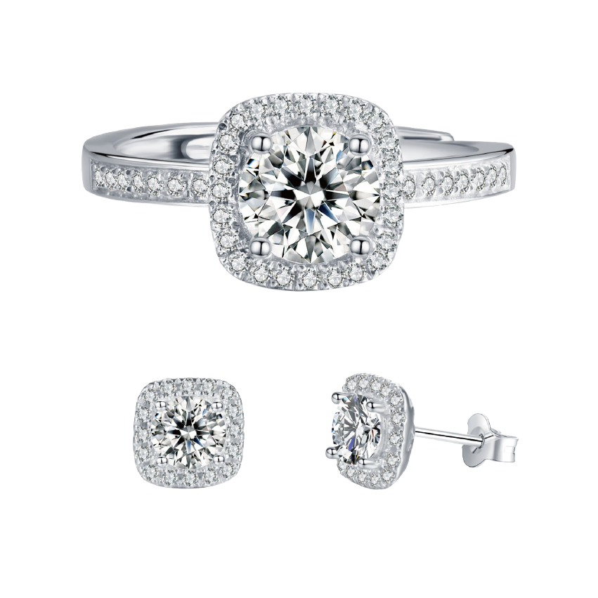 Cushion Halo Moissanite Jewelry Sets