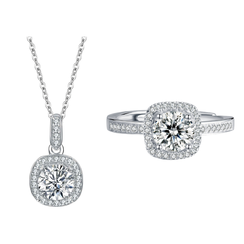 Cushion Halo Moissanite Jewelry Sets