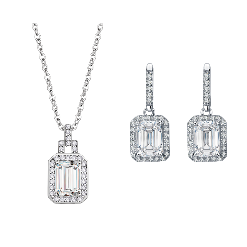 Emerald Cut Moissanite Jewelry Sets