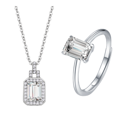 Emerald Cut Moissanite Jewelry Sets