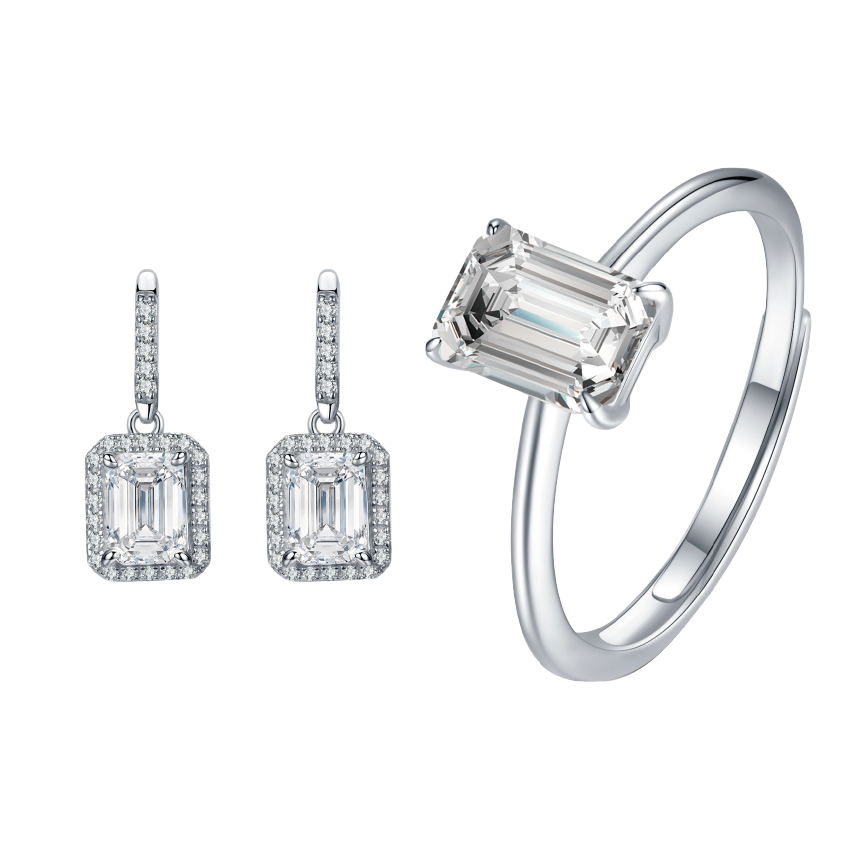 Emerald Cut Moissanite Jewelry Sets