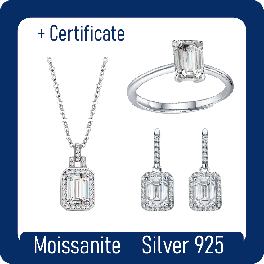 Emerald Cut Moissanite Jewelry Sets