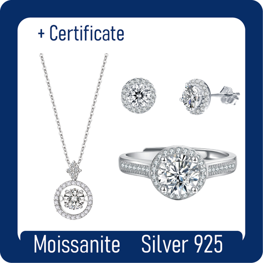 Round Halo Moissanite Jewelry Sets